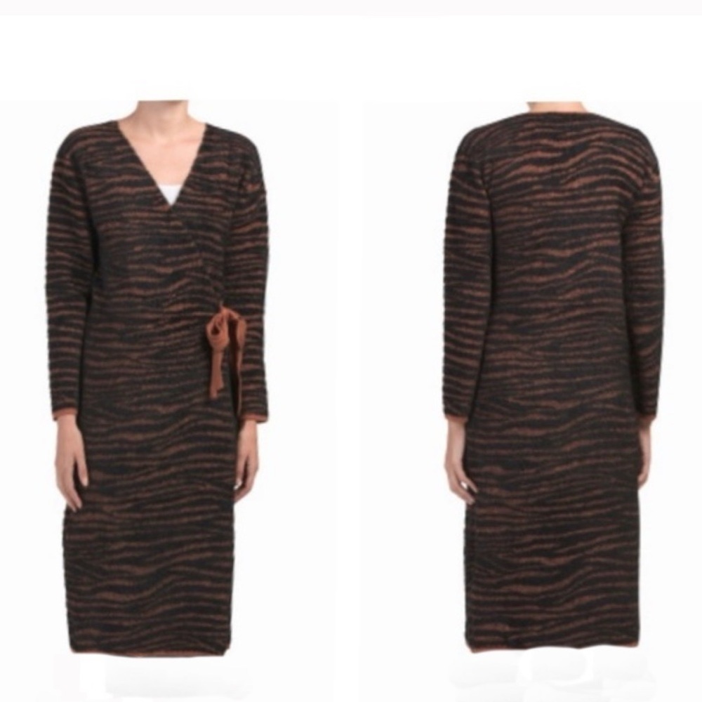 J.O.A Zebra Print Fuzzy Duster Sweater with Waist-Tie Size relaxed long cardigan